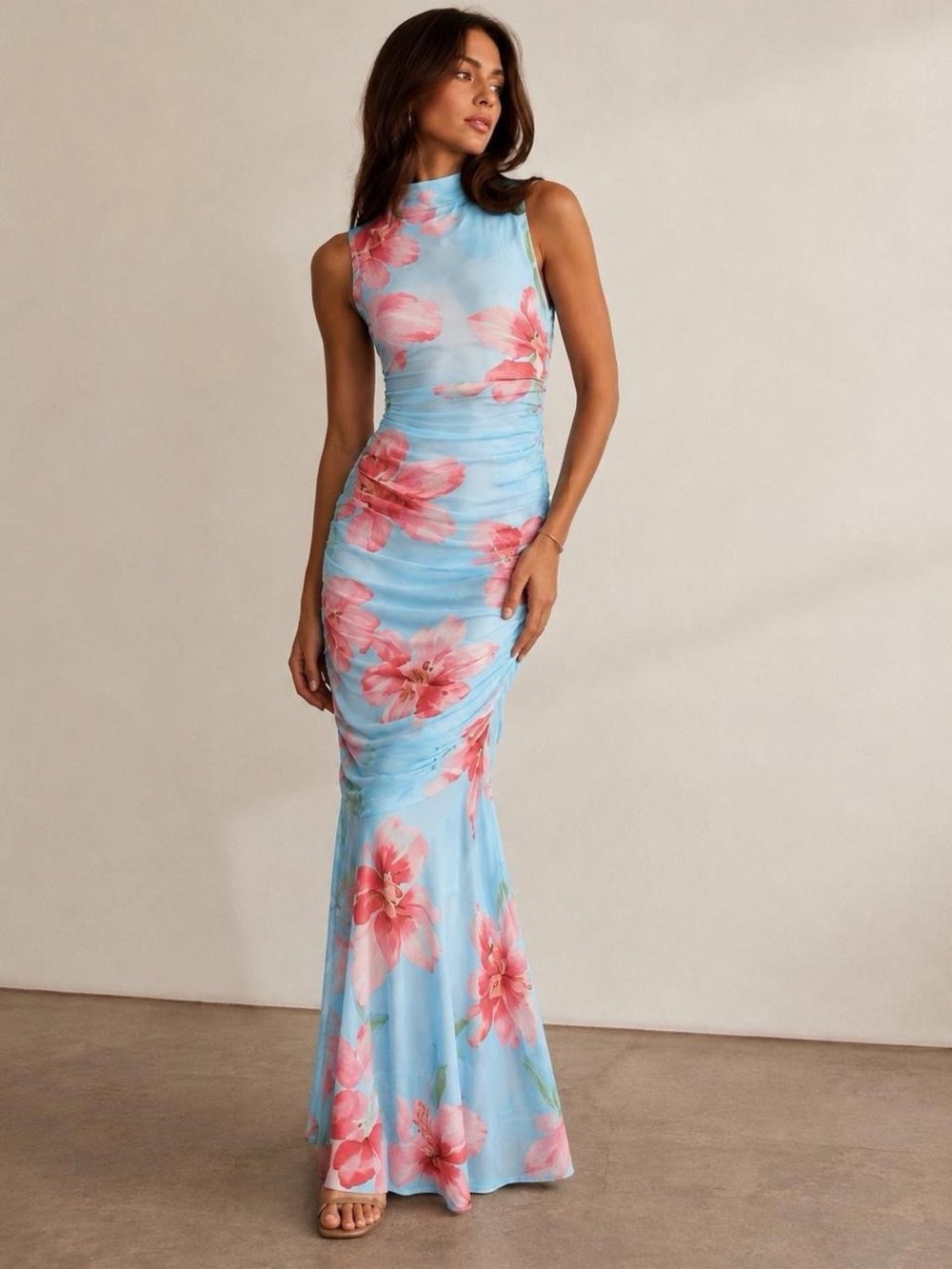 Sincerely Jules Ruched Floral Orchid Maxi Dress S NWT